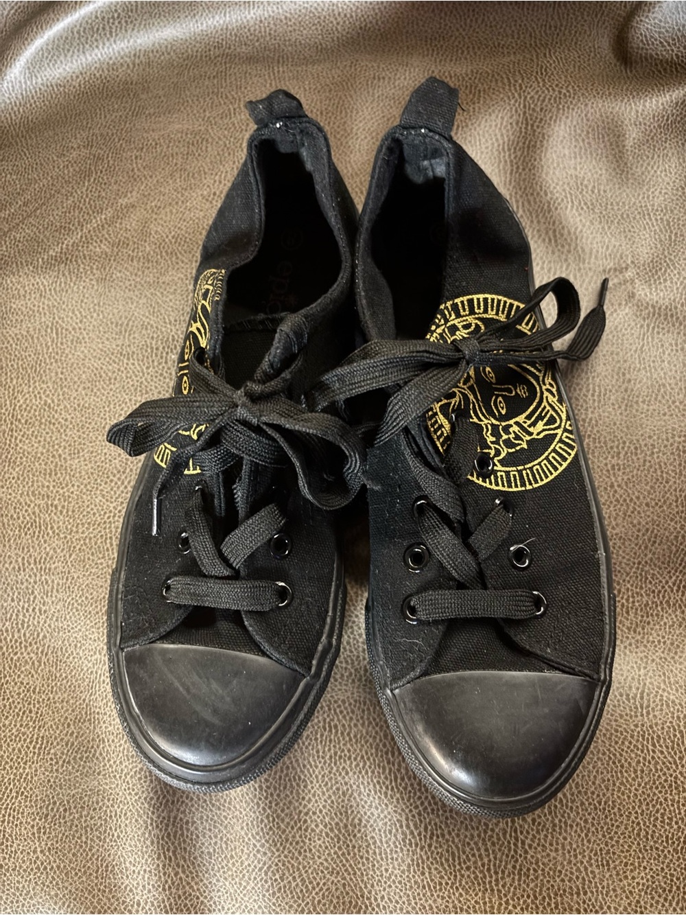 Black Canvas Women's Sneakers with Gold Accent